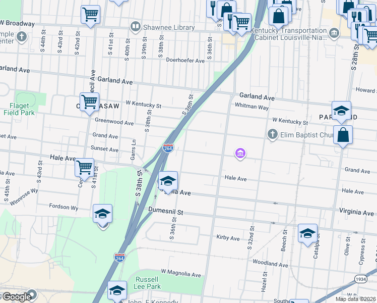 map of restaurants, bars, coffee shops, grocery stores, and more near in Louisville