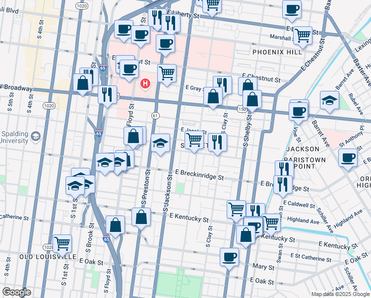 map of restaurants, bars, coffee shops, grocery stores, and more near 519 Lampton Street in Louisville