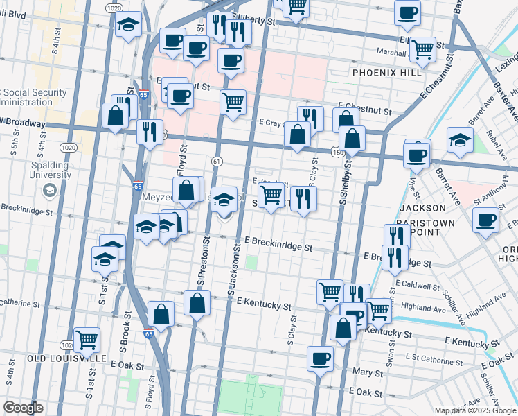 map of restaurants, bars, coffee shops, grocery stores, and more near 519 Lampton Street in Louisville