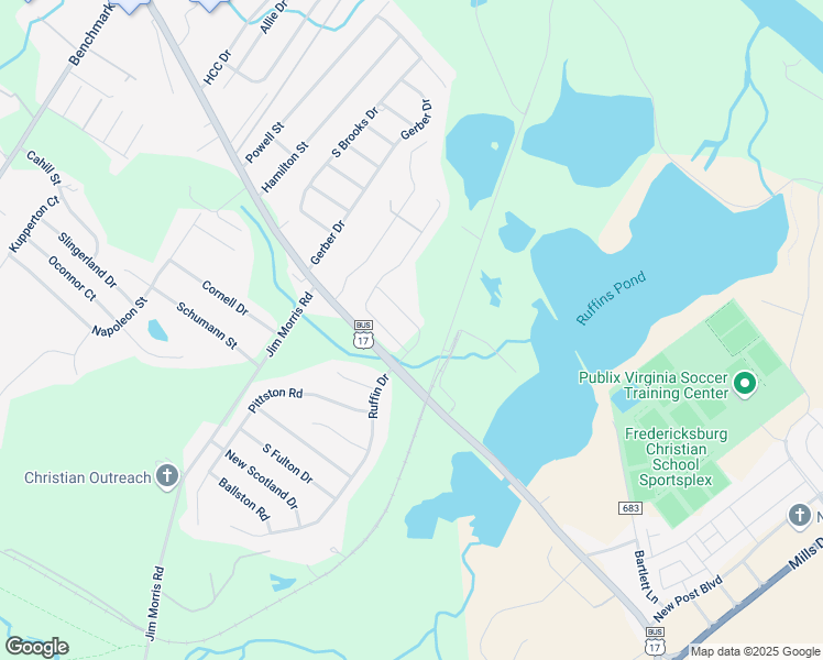 map of restaurants, bars, coffee shops, grocery stores, and more near Mallard Landing Drive in Fredericksburg