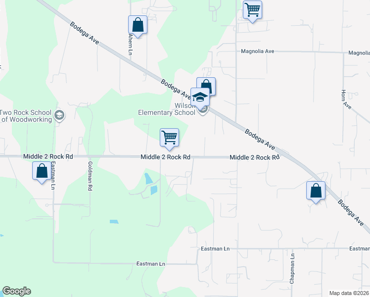map of restaurants, bars, coffee shops, grocery stores, and more near 756 Middle 2 Rock Road in Petaluma