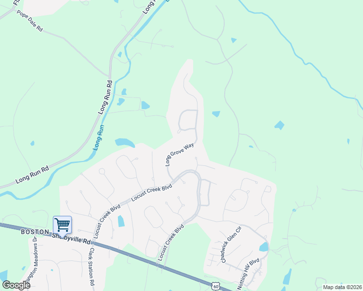 map of restaurants, bars, coffee shops, grocery stores, and more near 19002 Long Grove Way in Louisville