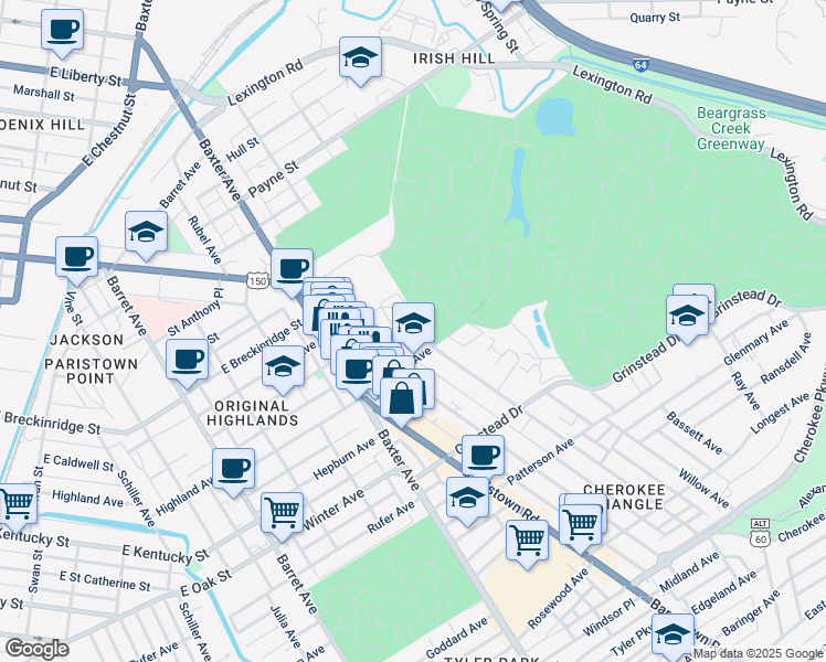 map of restaurants, bars, coffee shops, grocery stores, and more near 953 Eastern Star Court in Louisville