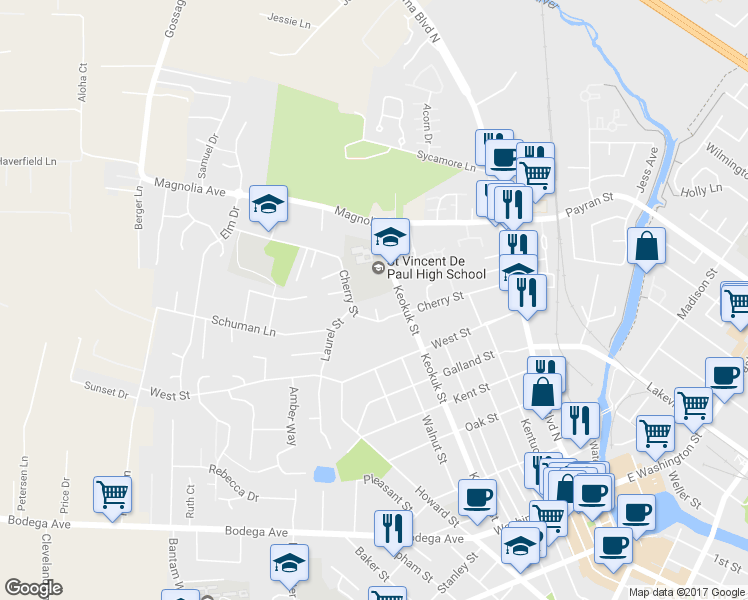 map of restaurants, bars, coffee shops, grocery stores, and more near 814 Cobbler Lane in Petaluma
