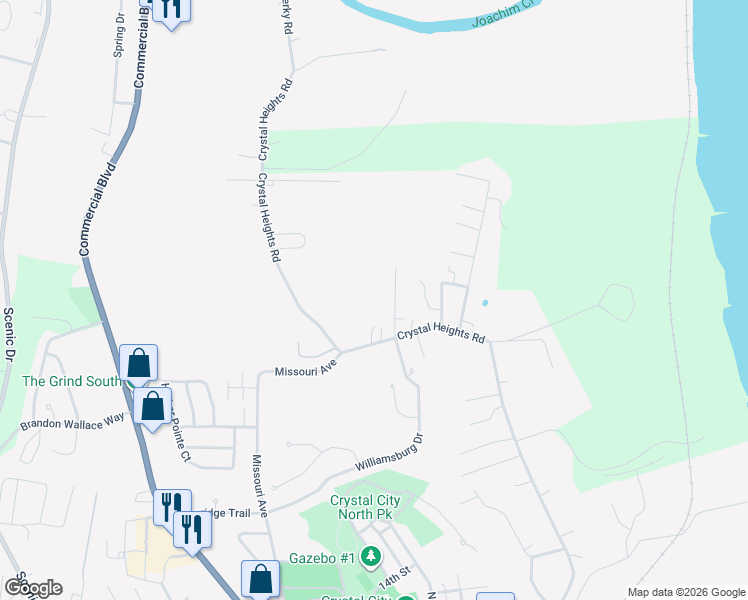 map of restaurants, bars, coffee shops, grocery stores, and more near 1466 Crystal Heights Road in Crystal City