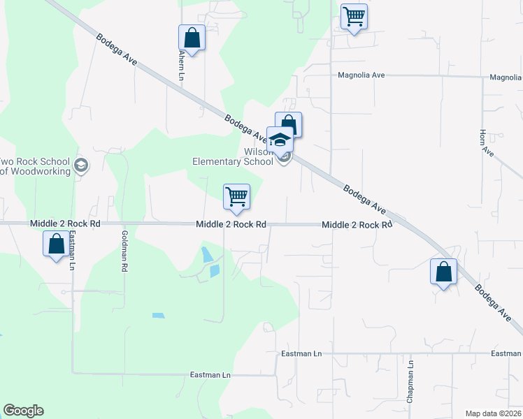 map of restaurants, bars, coffee shops, grocery stores, and more near 756 Middle 2 Rock Road in Petaluma