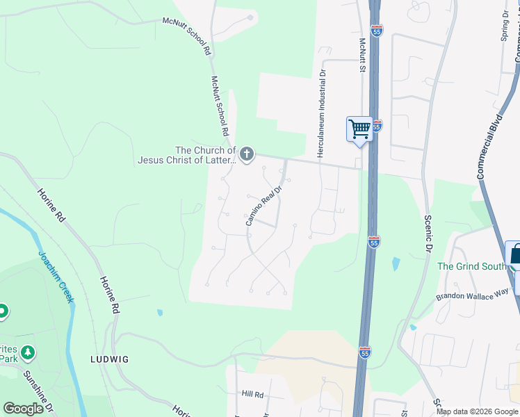 map of restaurants, bars, coffee shops, grocery stores, and more near 106 Camino Real Drive in Herculaneum