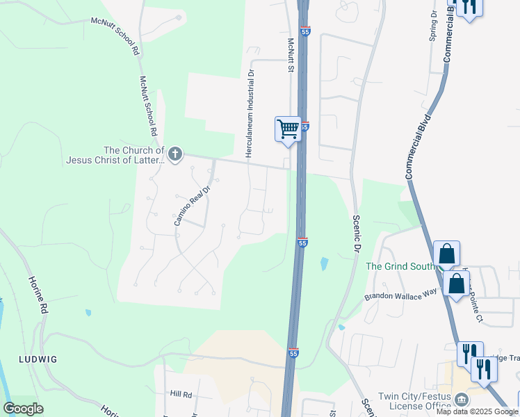 map of restaurants, bars, coffee shops, grocery stores, and more near 1782 Lexington Place in Herculaneum