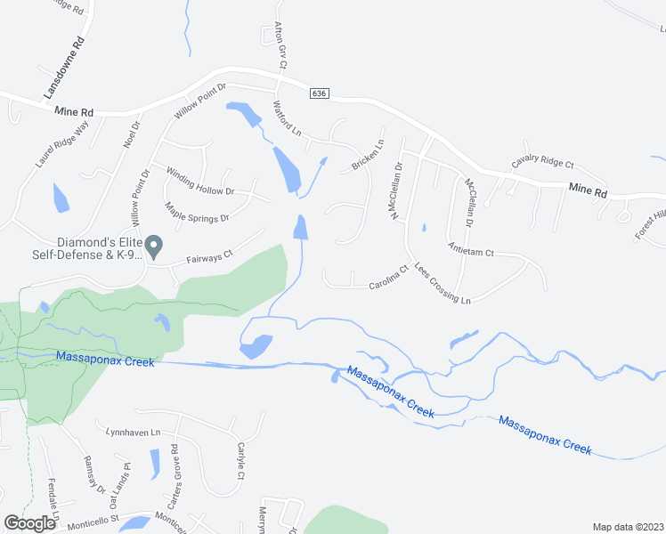 map of restaurants, bars, coffee shops, grocery stores, and more near 3603 Carolina Court in Fredericksburg