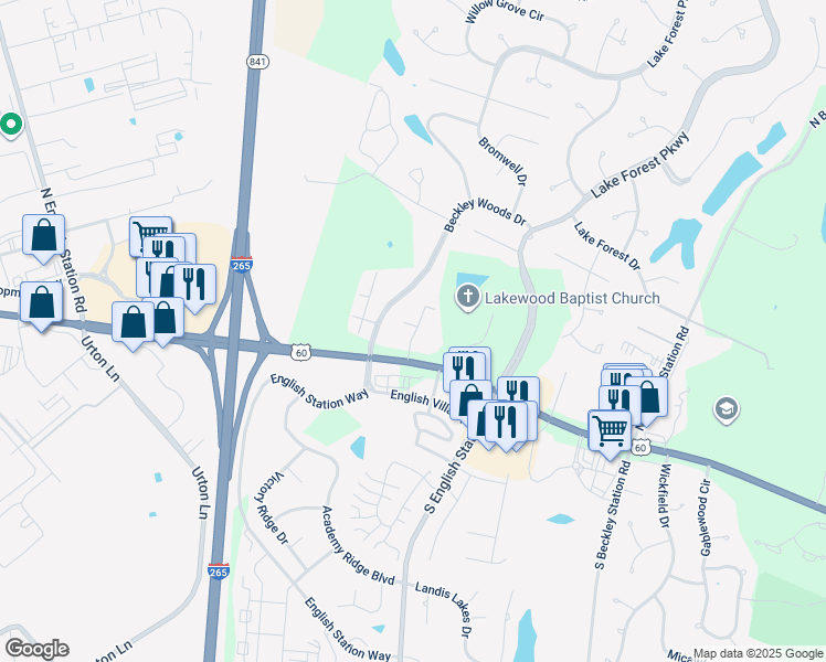 map of restaurants, bars, coffee shops, grocery stores, and more near 236 Spreading Oak Lane in Louisville