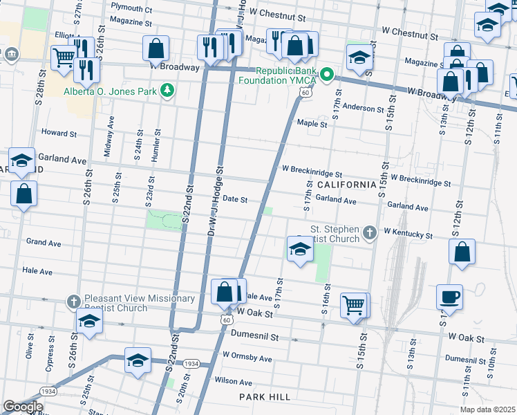 map of restaurants, bars, coffee shops, grocery stores, and more near 934 Dixie Highway in Louisville