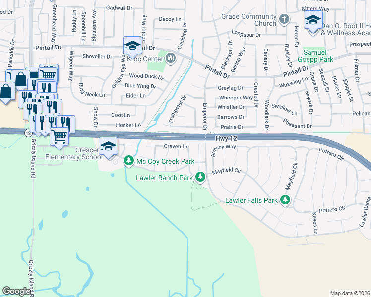 map of restaurants, bars, coffee shops, grocery stores, and more near 419 Craven Drive in Suisun City