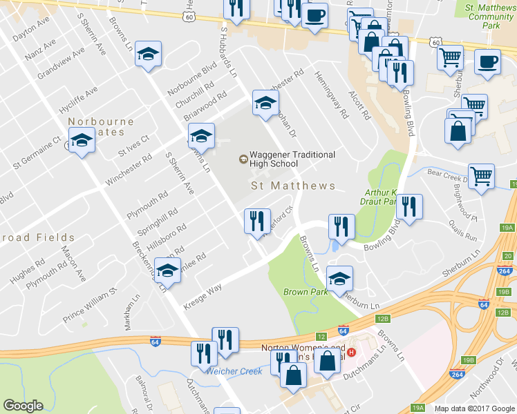 map of restaurants, bars, coffee shops, grocery stores, and more near 4210 Alton Road in Louisville