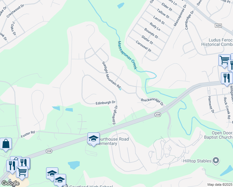 map of restaurants, bars, coffee shops, grocery stores, and more near 10313 Edinburgh Drive in Spotsylvania Courthouse