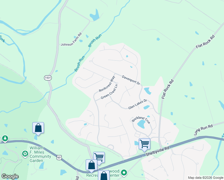 map of restaurants, bars, coffee shops, grocery stores, and more near 427 Rockcrest Way in Louisville
