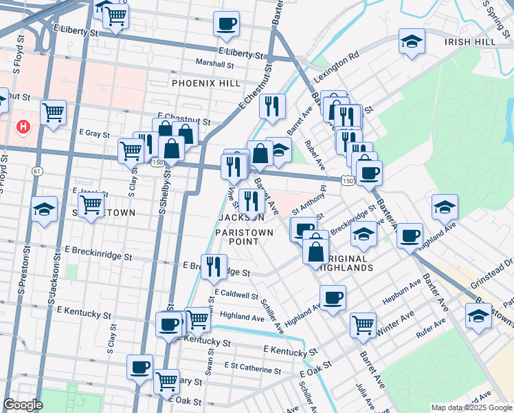 map of restaurants, bars, coffee shops, grocery stores, and more near 749 Brent Street in Louisville