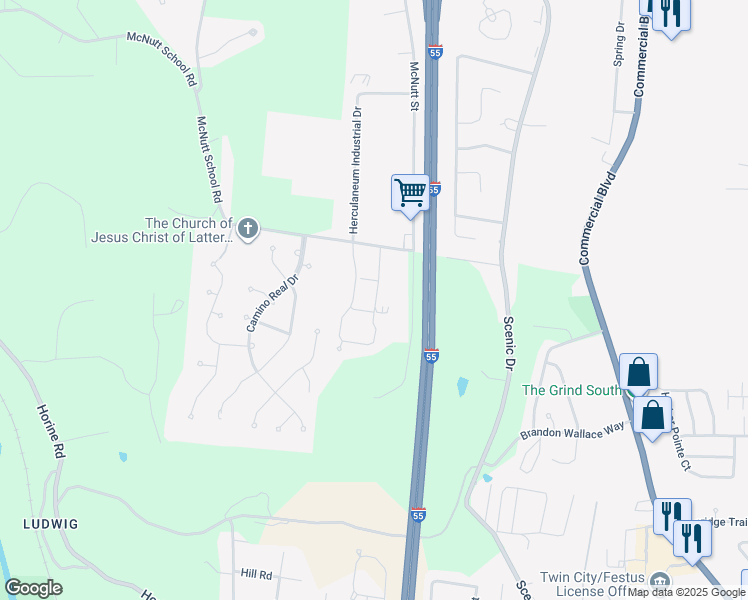 map of restaurants, bars, coffee shops, grocery stores, and more near 1782 Lexington Place in Herculaneum