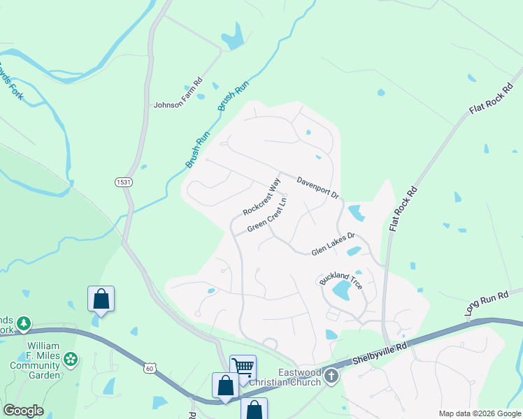 map of restaurants, bars, coffee shops, grocery stores, and more near 427 Rockcrest Way in Louisville