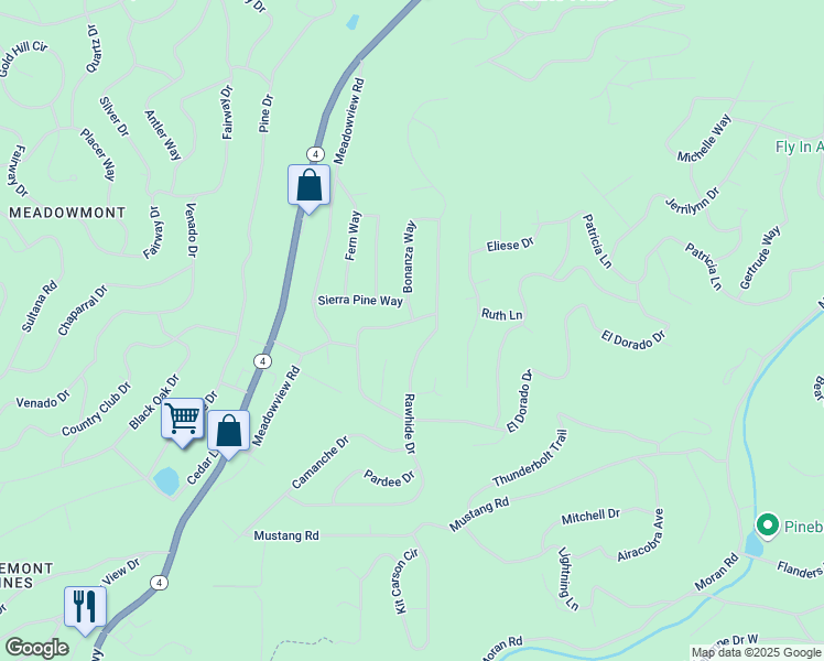map of restaurants, bars, coffee shops, grocery stores, and more near 1849 El Dorado Drive in Arnold