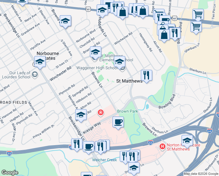 map of restaurants, bars, coffee shops, grocery stores, and more near 4210 Alton Road in Louisville