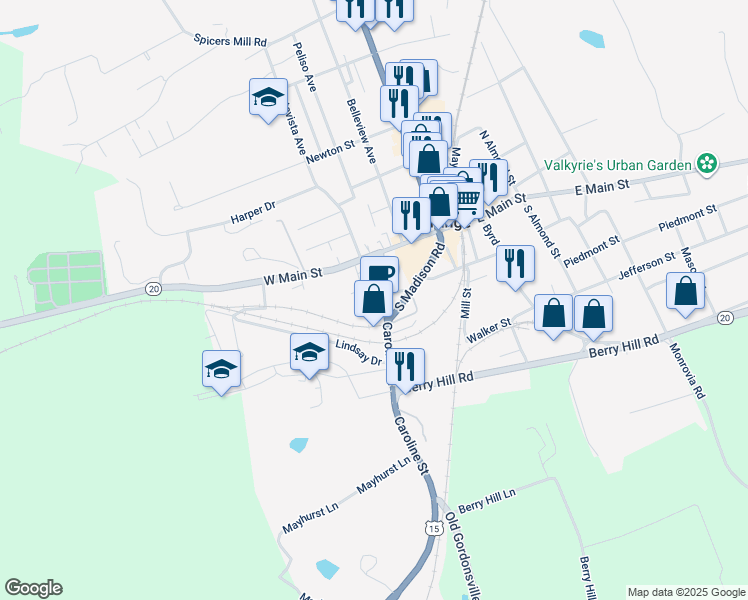 map of restaurants, bars, coffee shops, grocery stores, and more near 140 Caroline Street in Orange