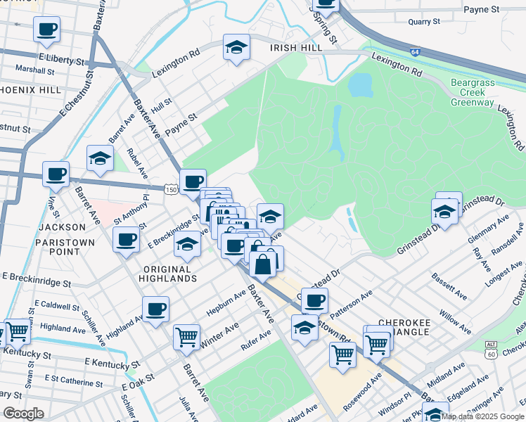 map of restaurants, bars, coffee shops, grocery stores, and more near 953 Eastern Star Court in Louisville