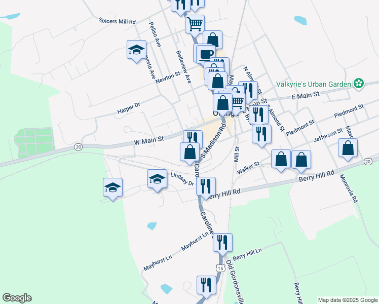 map of restaurants, bars, coffee shops, grocery stores, and more near 140 Caroline Street in Orange