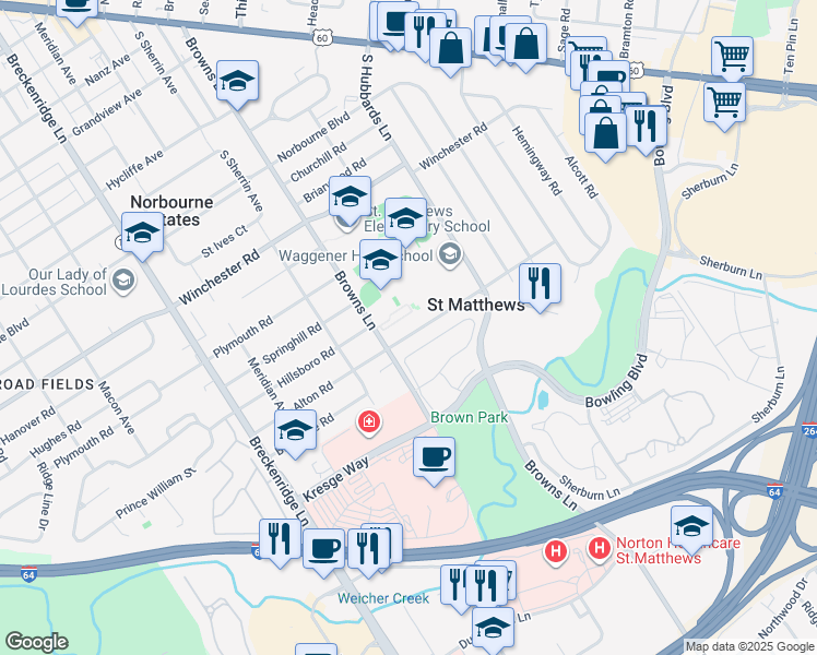 map of restaurants, bars, coffee shops, grocery stores, and more near 4209 Alton Road in Louisville