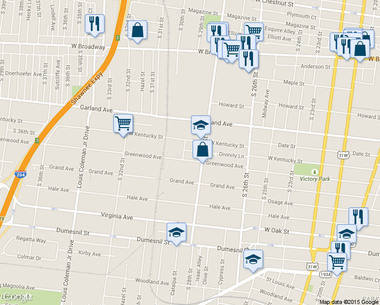 map of restaurants, bars, coffee shops, grocery stores, and more near in Louisville