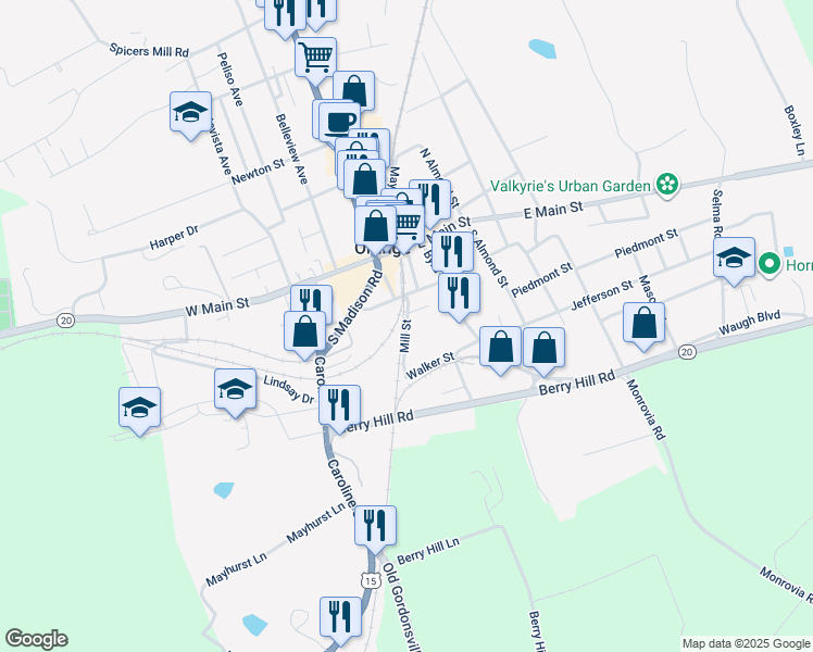 map of restaurants, bars, coffee shops, grocery stores, and more near Mill Street in Orange