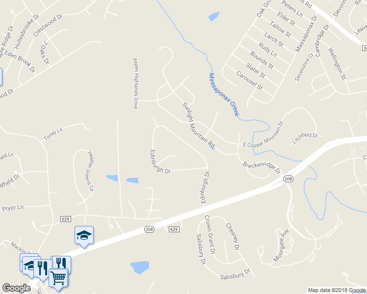 map of restaurants, bars, coffee shops, grocery stores, and more near 10400 Edinburgh Drive in Spotsylvania Courthouse