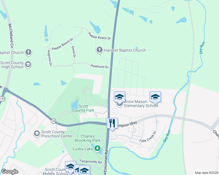 map of restaurants, bars, coffee shops, grocery stores, and more near 1289 Cincinnati Road in Georgetown