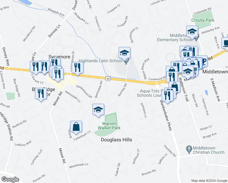 map of restaurants, bars, coffee shops, grocery stores, and more near 318 Charlestown Court in Louisville
