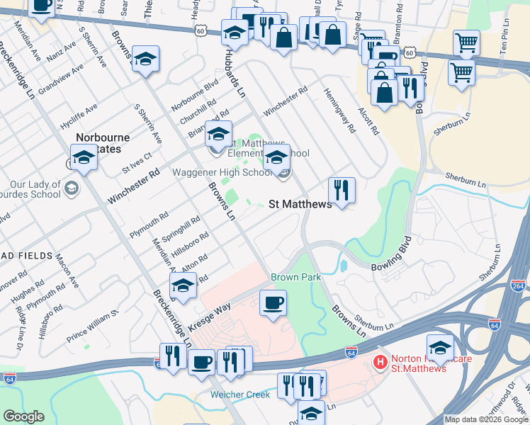 map of restaurants, bars, coffee shops, grocery stores, and more near 4210 Alton Road in Louisville