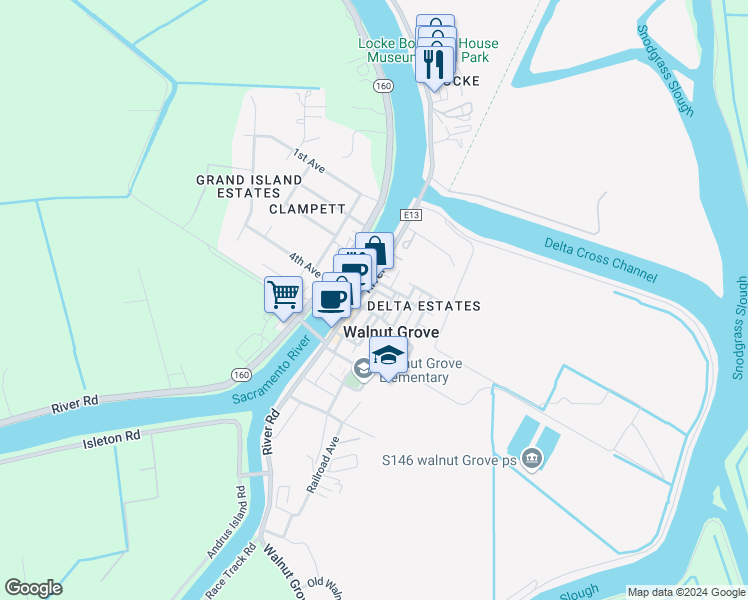 map of restaurants, bars, coffee shops, grocery stores, and more near in Walnut Grove