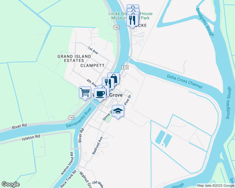 map of restaurants, bars, coffee shops, grocery stores, and more near in Walnut Grove