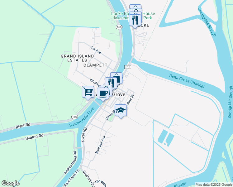 map of restaurants, bars, coffee shops, grocery stores, and more near in Walnut Grove