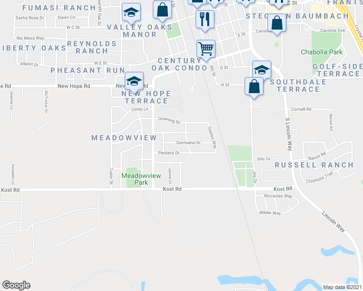 map of restaurants, bars, coffee shops, grocery stores, and more near 660 Germaine Drive in Galt