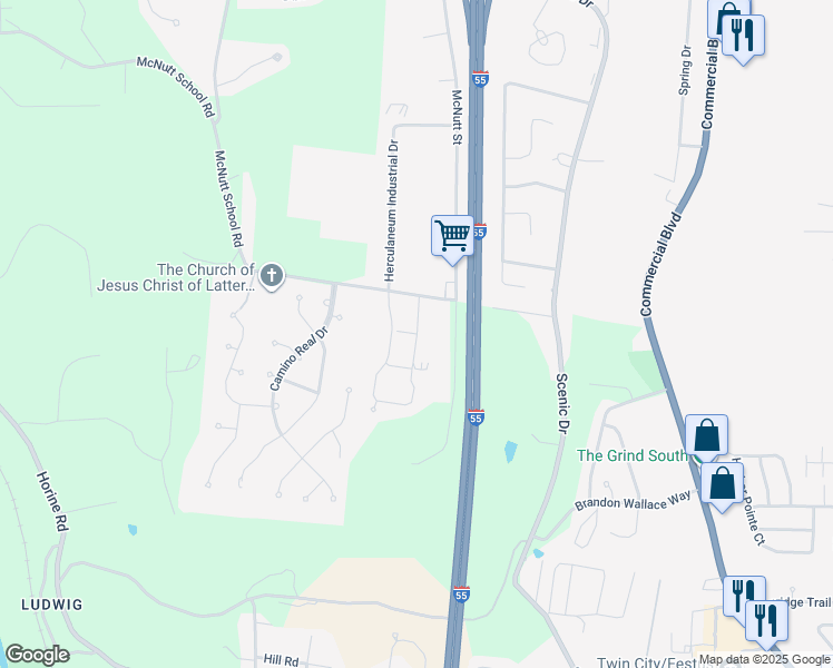 map of restaurants, bars, coffee shops, grocery stores, and more near 1782 Lexington Place in Herculaneum