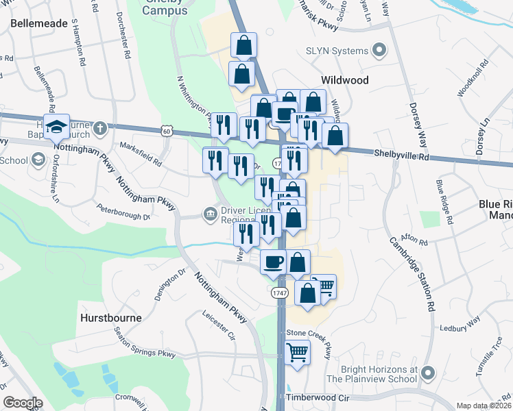 map of restaurants, bars, coffee shops, grocery stores, and more near 309 Palazzo Circle in Louisville