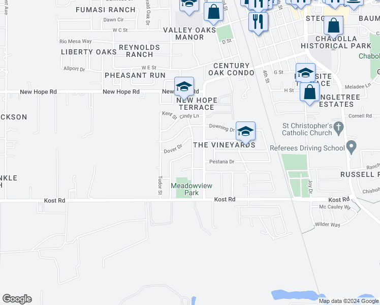 map of restaurants, bars, coffee shops, grocery stores, and more near 998 Meadow View Drive in Galt
