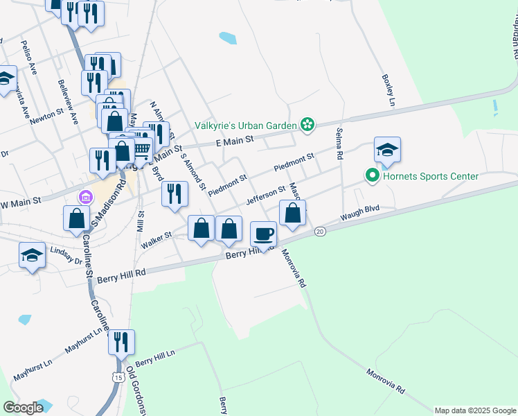map of restaurants, bars, coffee shops, grocery stores, and more near 220 Blue Ridge Drive in Orange