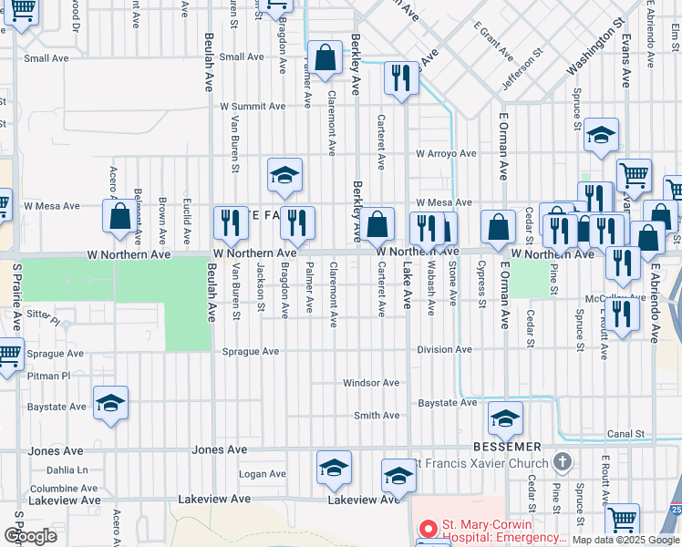 map of restaurants, bars, coffee shops, grocery stores, and more near 1404 West Northern Avenue in Pueblo