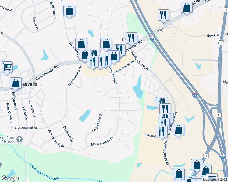 map of restaurants, bars, coffee shops, grocery stores, and more near 10510 Sunflower Court in Fredericksburg