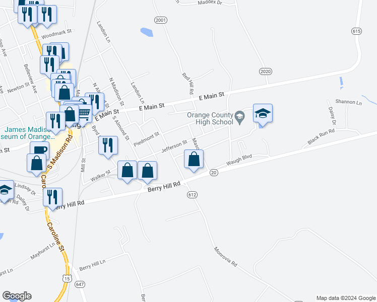 map of restaurants, bars, coffee shops, grocery stores, and more near 301 Williams Drive in Orange