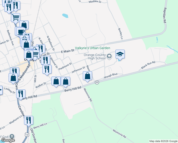 map of restaurants, bars, coffee shops, grocery stores, and more near 206 Mason Street in Orange