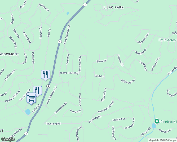 map of restaurants, bars, coffee shops, grocery stores, and more near 1755 Rawhide Drive in Arnold