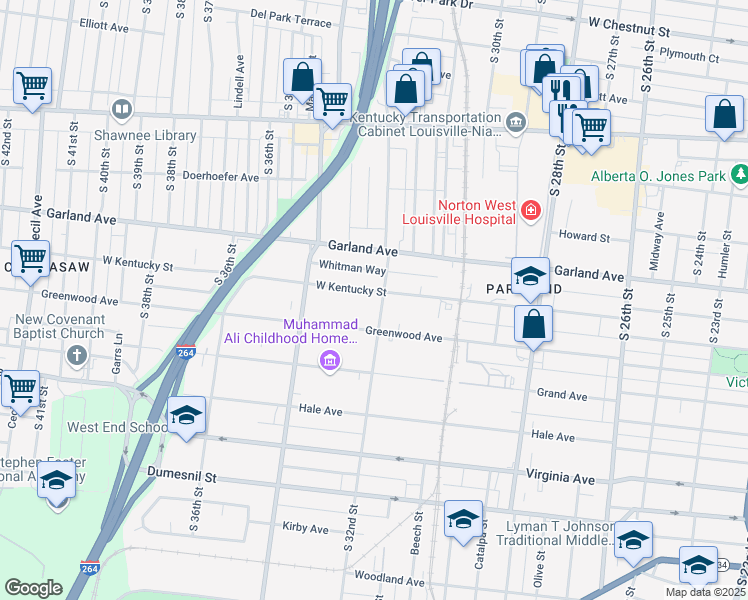 map of restaurants, bars, coffee shops, grocery stores, and more near in Louisville