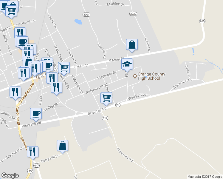 map of restaurants, bars, coffee shops, grocery stores, and more near 329 Williams Drive in Orange