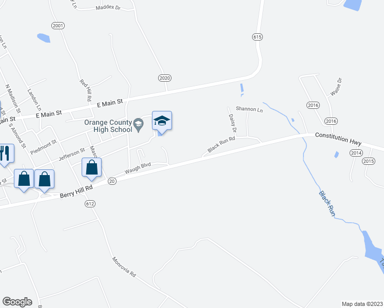 map of restaurants, bars, coffee shops, grocery stores, and more near 16235 Constitution Highway in Orange